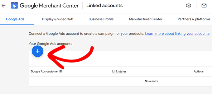 Clique no botão Mais para criar uma conta do Google Ads Clique no botão Mais para criar uma conta do Google Ads