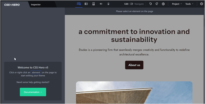 The CSS Hero interface The CSS Hero interface