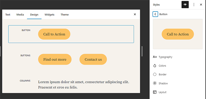 Editar bloco diretamente do livro de estilos