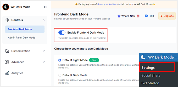 Enable frontend dark mode Enable frontend dark mode
