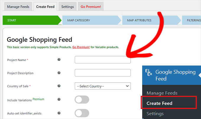 Llena la información básica en la página del feed de Google Shopping
