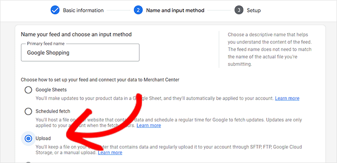 Escolha um nome e método para fazer upload do feed Escolha um nome e método para fazer upload do feed