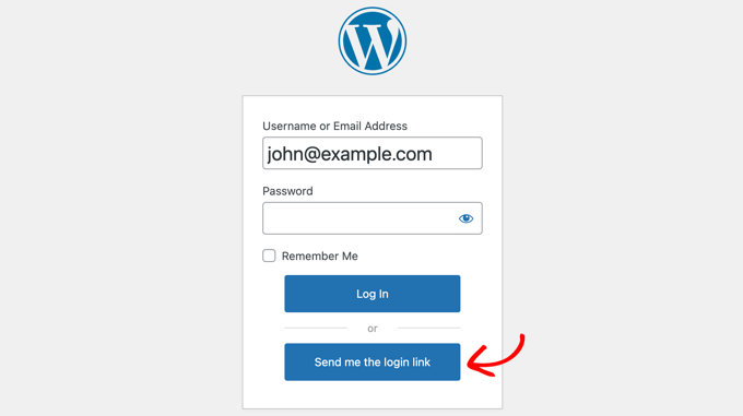 Wtyczka automatycznie dodaje przycisk magicznego linku do ekranu logowania
