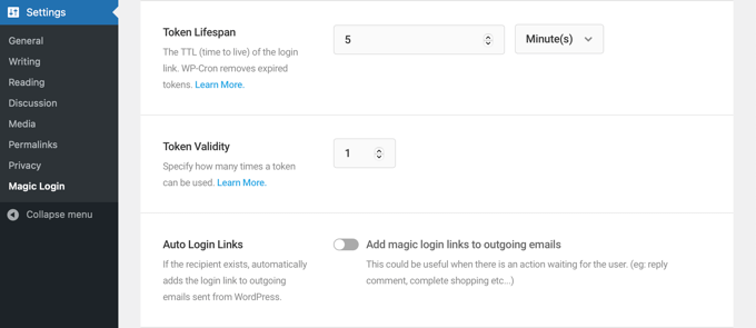Setări de autentificare magică