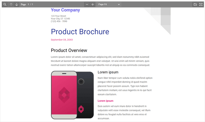 Exemplo de visualizador de PDF com barra de ferramentas