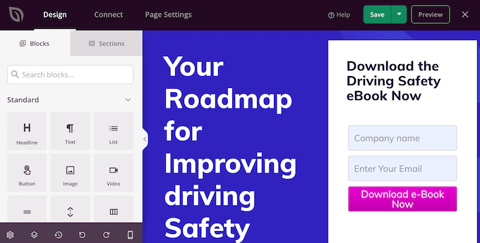 The SeedProd page editor The SeedProd page editor