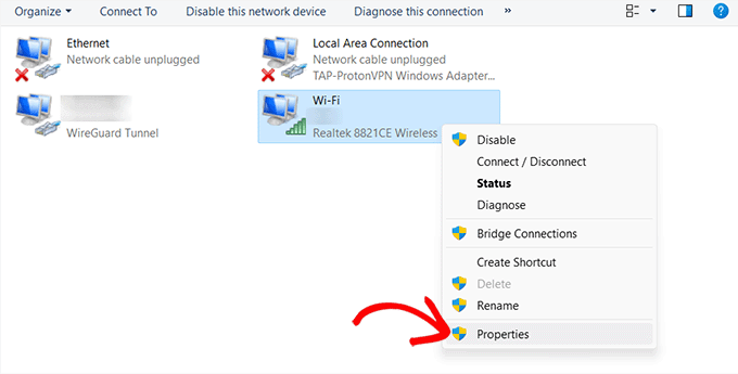 Select the Properties option after right clicking Select the Properties option after right clicking