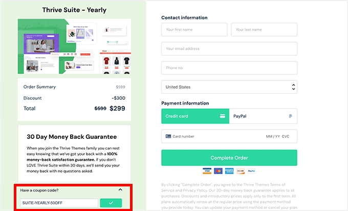 Thrive Themes checkout