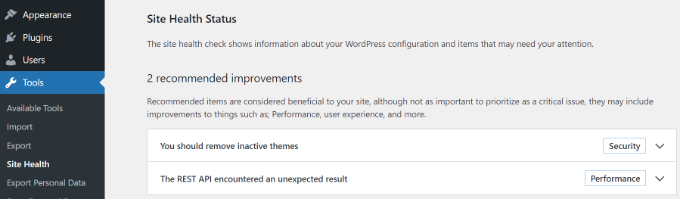 Website-Gesundheit anzeigen