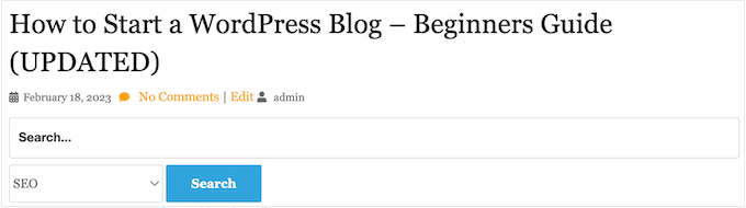 An example of search by category on a WordPress website An example of search by category on a WordPress website