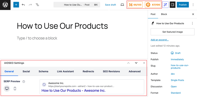 AIOSEO Settings and TruSEO Score