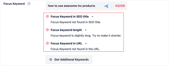 Focus Keyword Recommendations in AIOSEO Settings