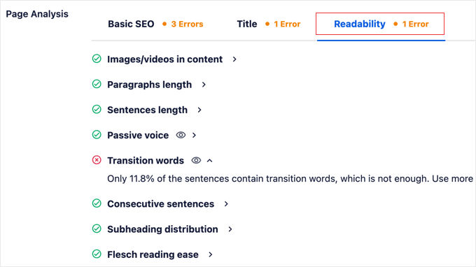 AIOSEO Readability Recommendations