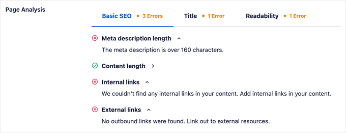 AIOSEO Page Analysis Recommendations