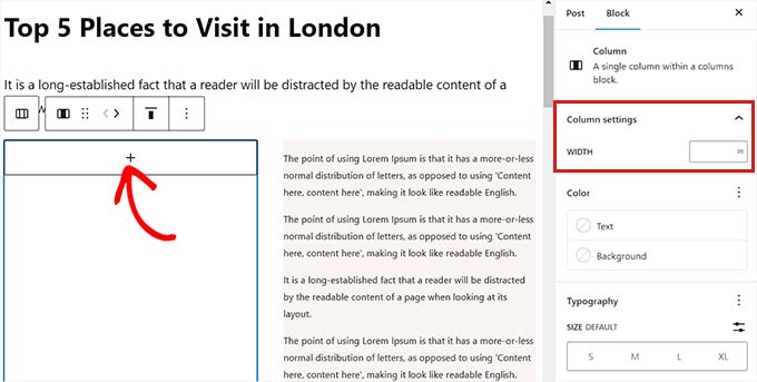 Add Block using column Add Block using column