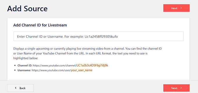Visit the Add channel ID for live stream page Visit the Add channel ID for live stream page