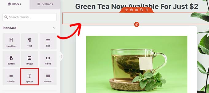 Add the Spacer block Add the Spacer block