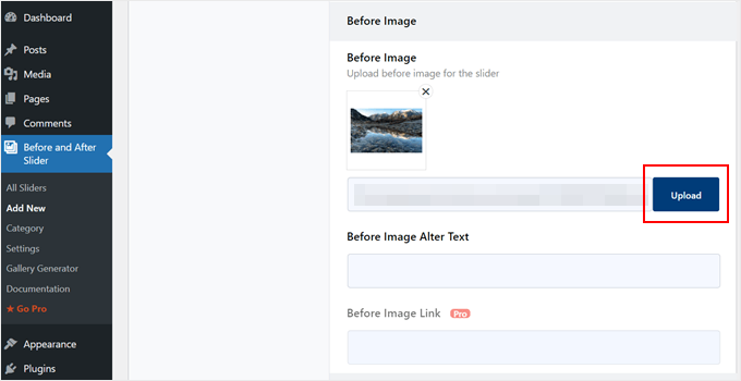 Uploading a before image Uploading a before image