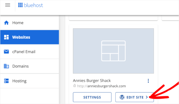 Editing site in Bluehost Editing site in Bluehost