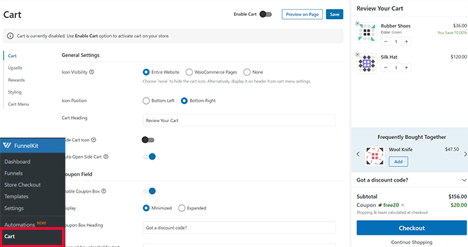 Cart settings Cart settings