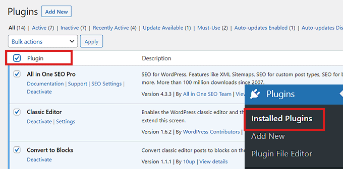Seleziona la casella accanto all'opzione Plugin