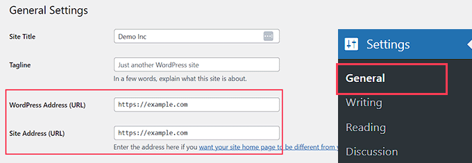 Check your WordPress and site address from the WordPress admin Check your WordPress and site address from the WordPress admin