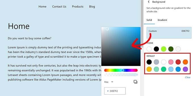 Choose a background color from the Color Picker Choose a background color from the Color Picker