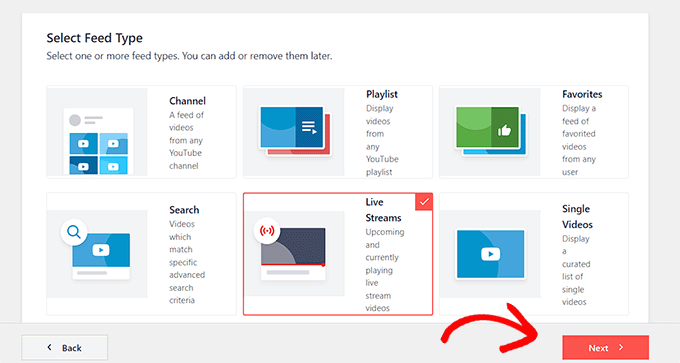 Choose live stream as feed type Choose live stream as feed type