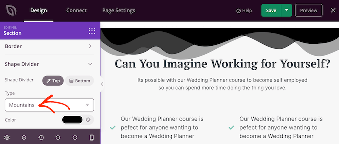 Ajout de séparateurs de forme personnalisés à une page de destination personnalisée