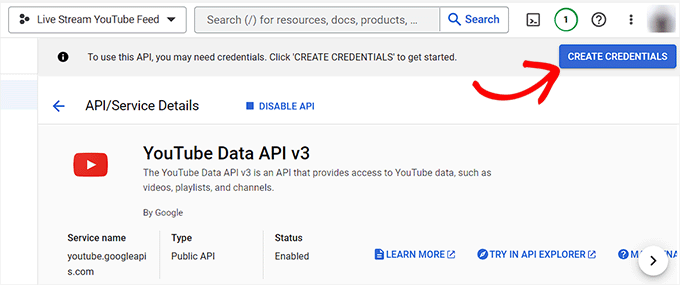 Click the Create Credentials button Click the Create Credentials button