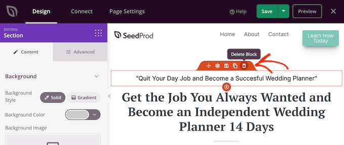 Suppression de blocs d'une conception de page personnalisée