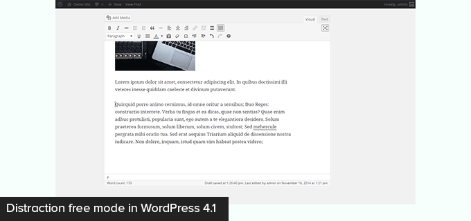 Modo sem distrações no editor clássico antigo