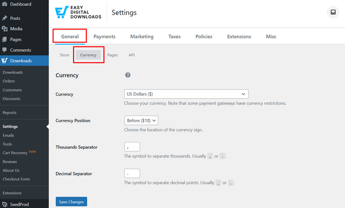 How to change the currency settings in your online music store