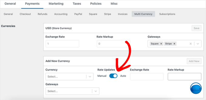 Impostazioni multivaluta in EDD