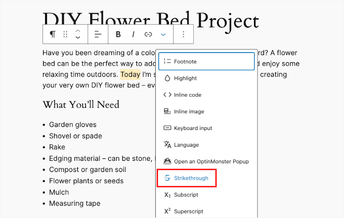 Adding strikethrough