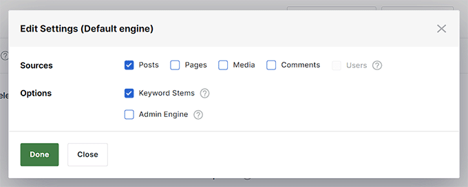 Enable search for posts, comments, and pages Enable search for posts, comments, and pages