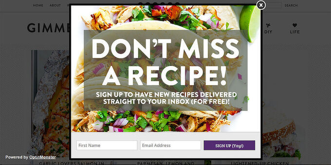 OptinMonster popup example to grow subscribers