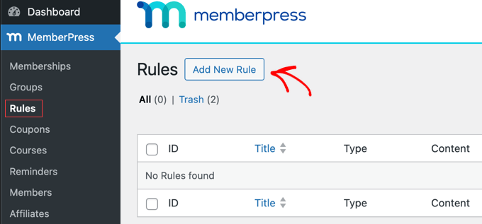 Adding a New Rule in MemberPress