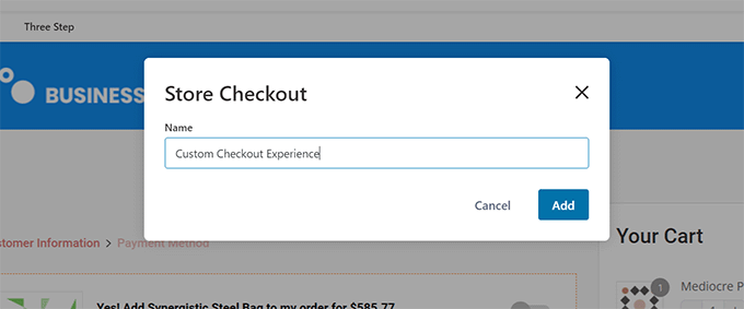 Give your custom cart a name Give your custom cart a name