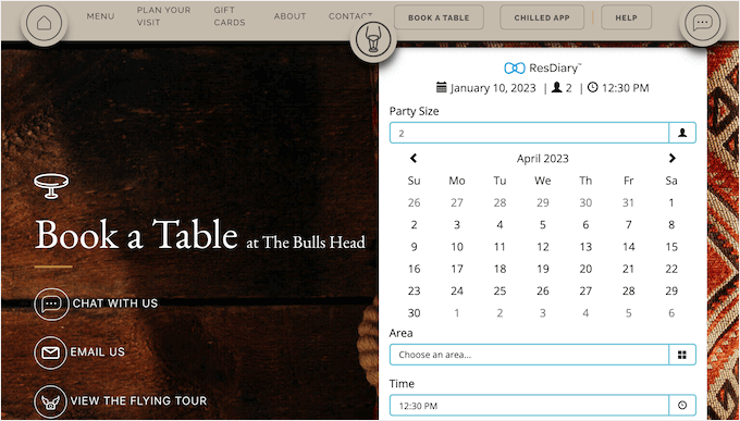 An example of a restaurant online booking form An example of a restaurant online booking form