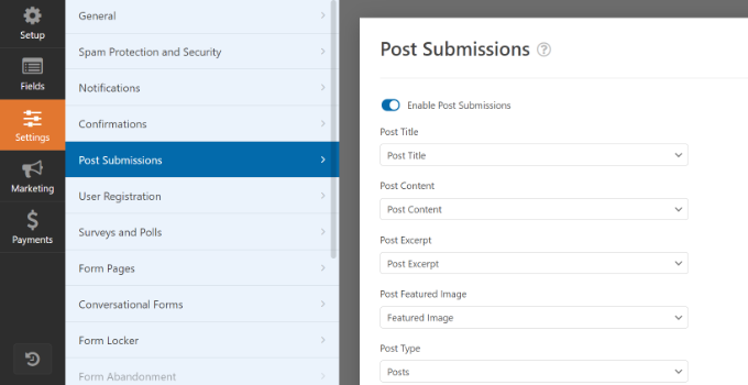 Post submission settings in WPForms Post submission settings in WPForms