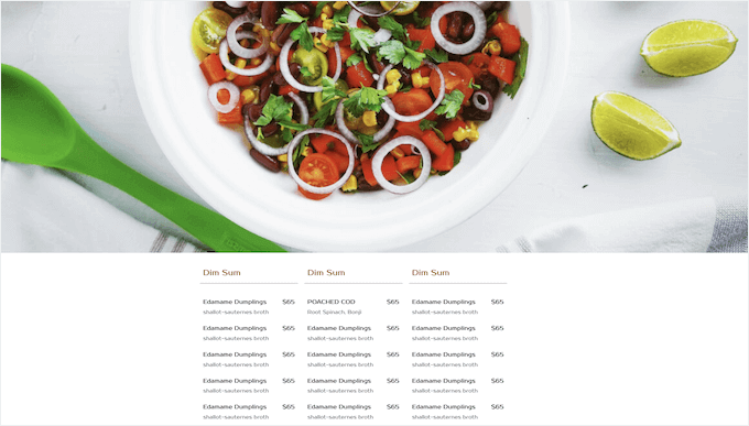 A restaurant menu, created using SeedProd A restaurant menu, created using SeedProd