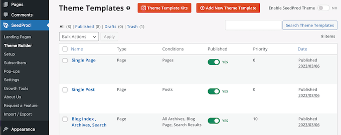 Le constructeur de thèmes SeedProd