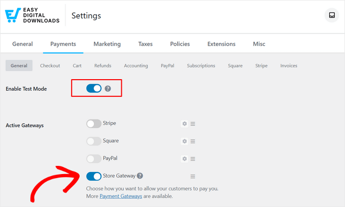 Enabling Test Mode in Easy Digital Downloads