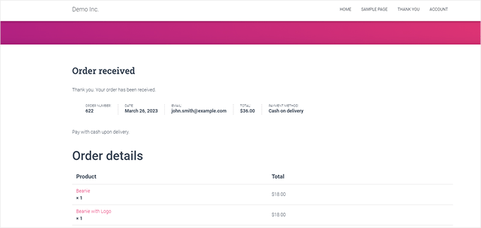 Default thank you page in WooCommerce Default thank you page in WooCommerce