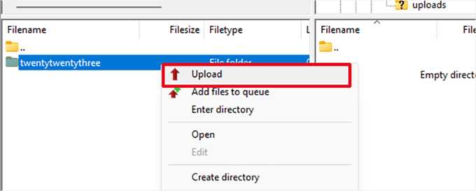 Upload theme folder Upload theme folder