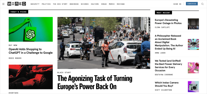 Wired homepage