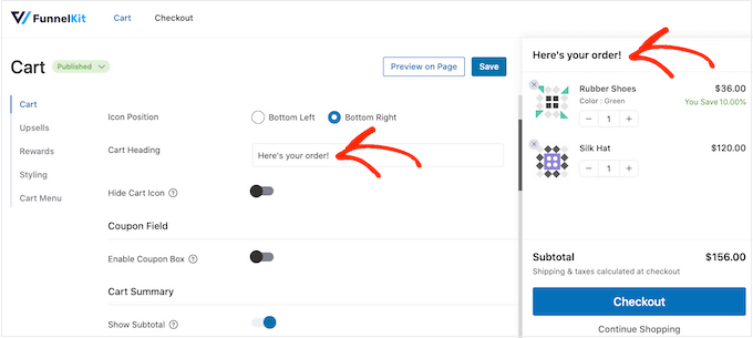 オンラインストアのカートに見出しを追加する オンラインストアのカートに見出しを追加する