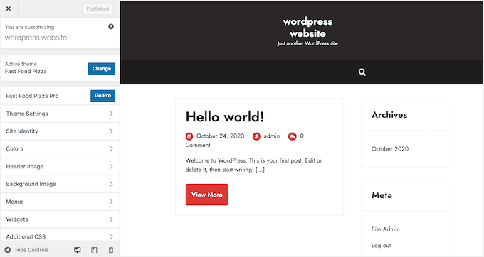 The WordPress theme customizer The WordPress theme customizer