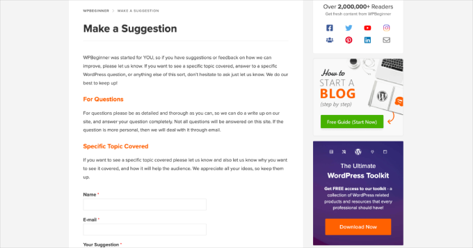 WPBeginner make a suggestion